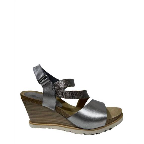 NEW ERIC MICHAEL women\'s delaney wedge sandals in pewter leather
